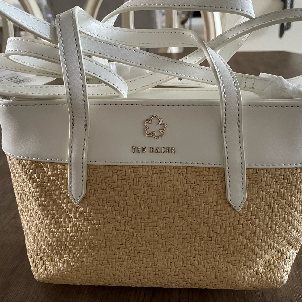 Ted Baker White and Tan Tote Bag with Woven Texture